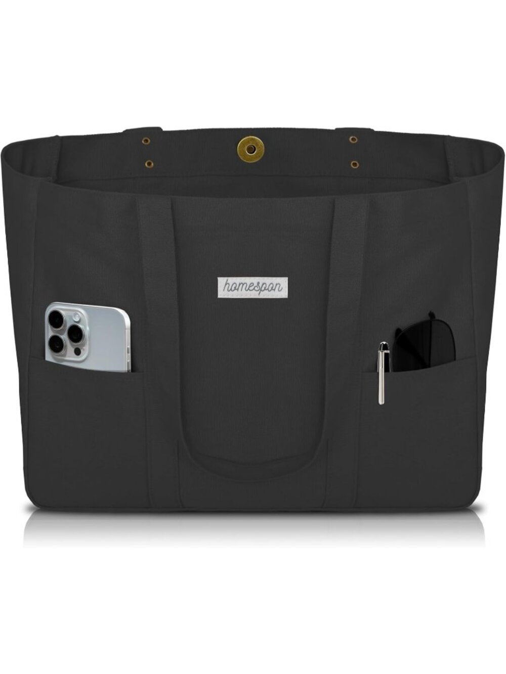 Women’s Black Everyday Tote Bag Pockets Laptop Sleeve Work Bag